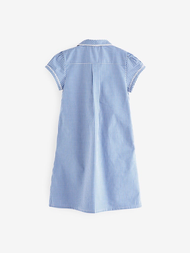 Azul médio - Vestido escolar de guingão de algodão rico em algodão com botões frontais (3-14anos) - Imagem 7 de 7