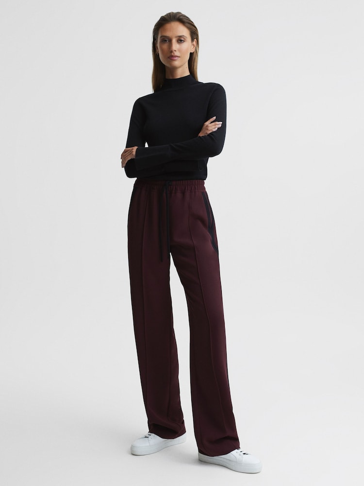 Reiss Burgundy Frazer Wide Leg Side Stripe Trousers - Image 1 of 6
