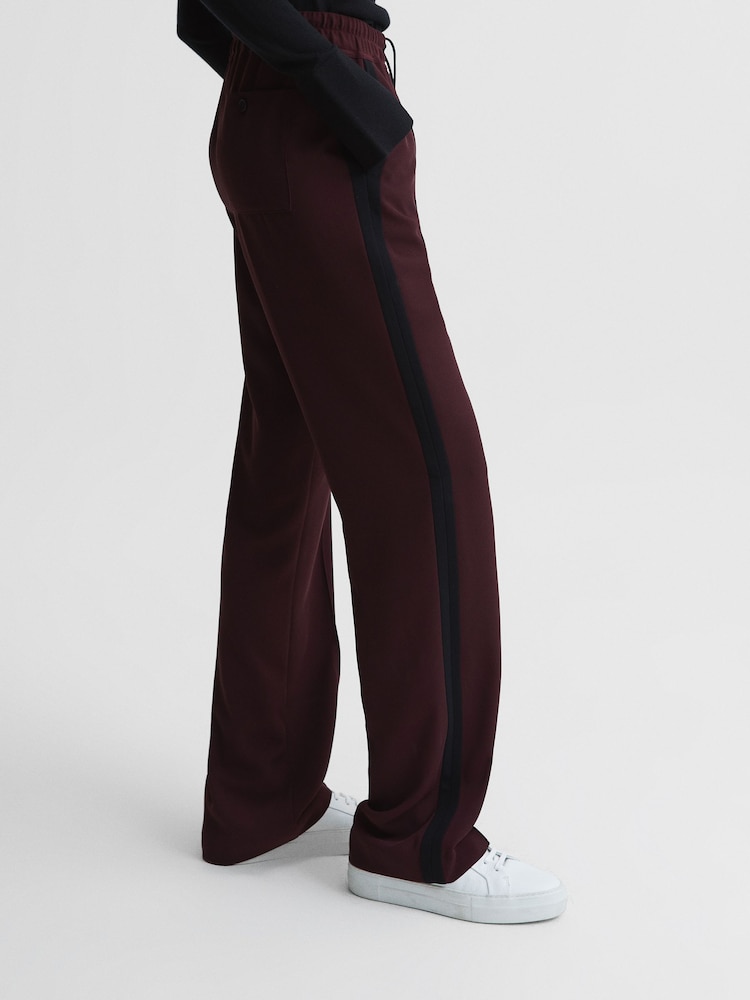Reiss Burgundy Frazer Wide Leg Side Stripe Trousers - Image 6 of 6