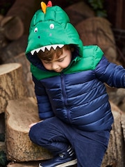 JoJo Maman Bébé Navy Green Dino Puffer Jacket - Image 1 of 7