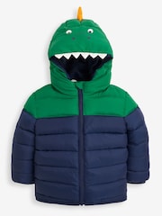 JoJo Maman Bébé Navy Green Dino Puffer Jacket - Image 4 of 7