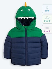 JoJo Maman Bébé Navy Green Dino Puffer Jacket - Image 7 of 7