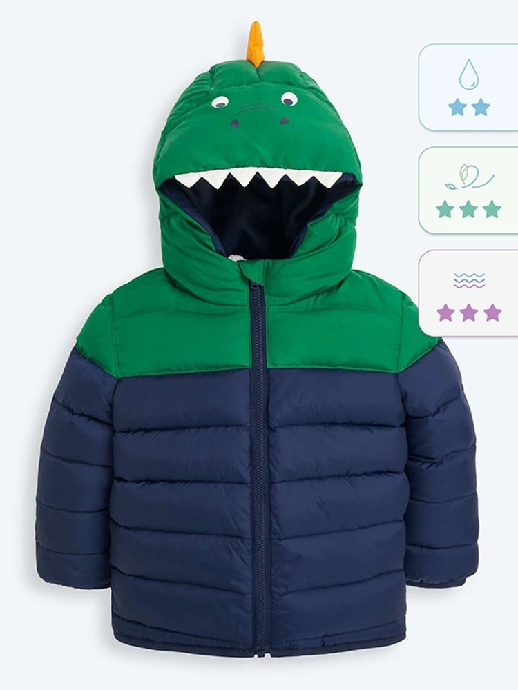 JoJo Maman Bébé Navy Green Dino Puffer Jacket - Image 7 of 7