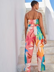 Pink Palm Strappy Jumpsuit - Image 3 of 5