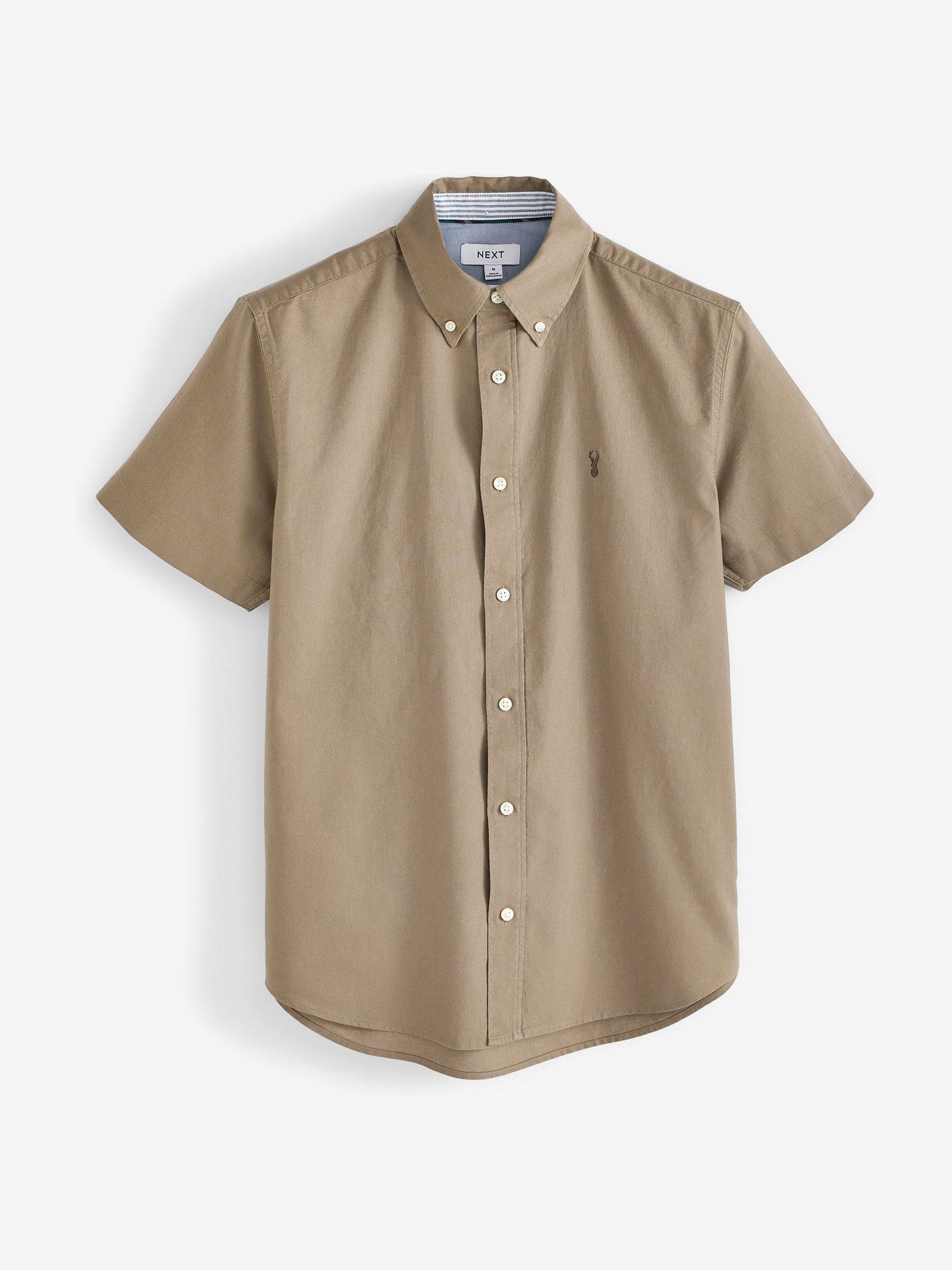Buy Stone Natural Regular Fit Short Sleeve Oxford Shirt from the