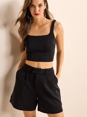 Czarny - Party Wear Going Out Jersey High Waist Tailored Shorts - Image 1 of 6