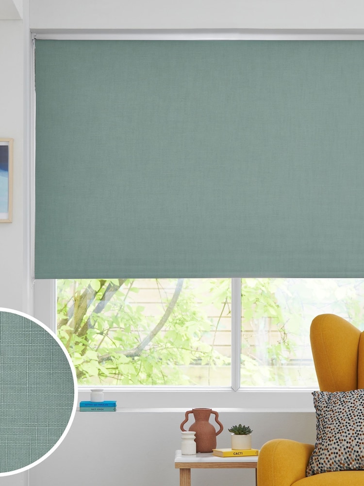 Sage Green Ready Made Textured Roller Blackout Blind - Image 1 of 5