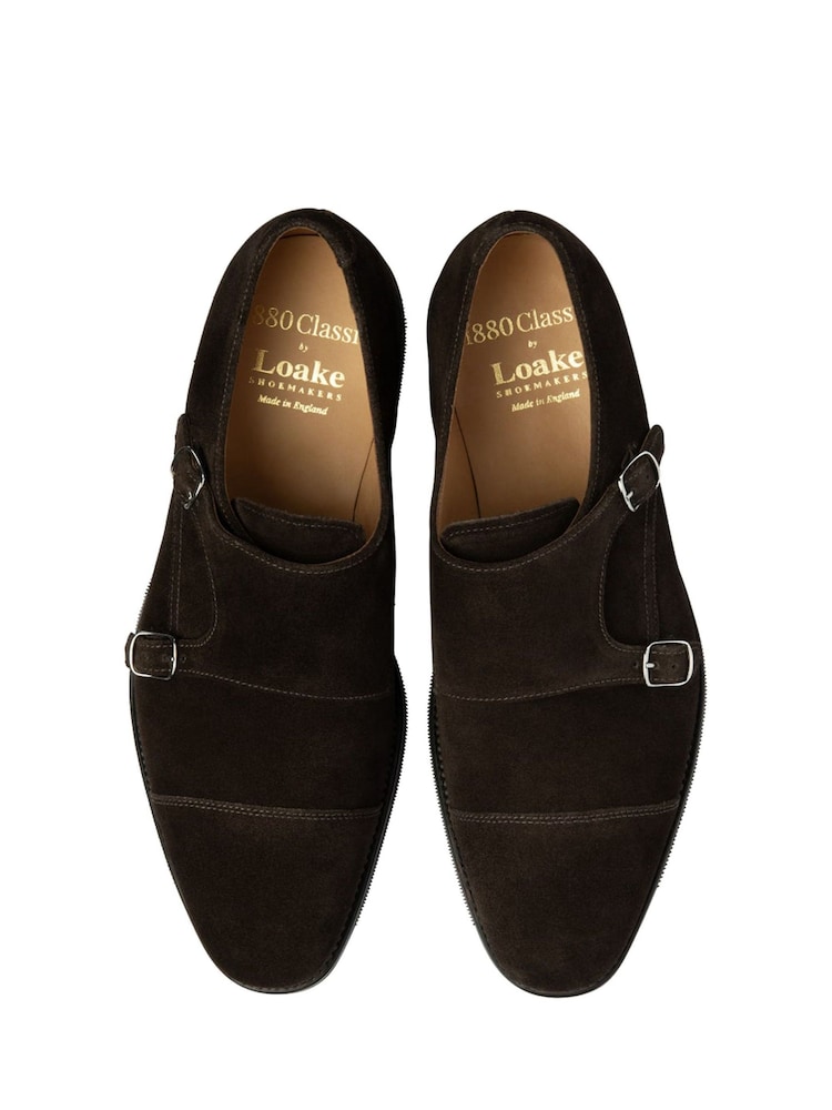 Loake Dark Chocolate Suede Monk Brown Shoes - Image 2 of 2