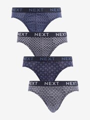 Navy Blue Pattern 4 pack Cotton Rich Briefs - Image 1 of 6