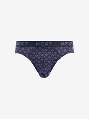 Navy Blue Pattern 4 pack Cotton Rich Briefs - Image 2 of 6