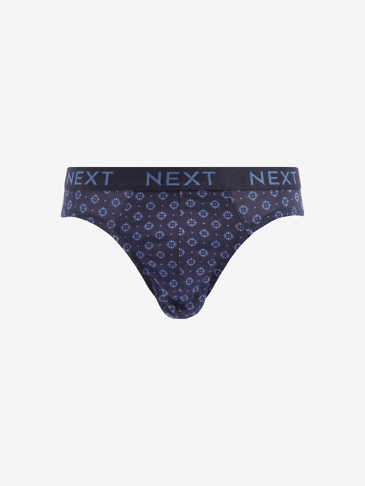 Navy Blue Pattern 4 pack Cotton Rich Briefs - Image 2 of 6
