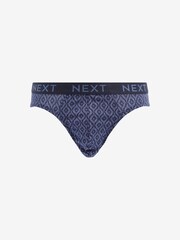 Navy Blue Pattern 4 pack Cotton Rich Briefs - Image 5 of 6
