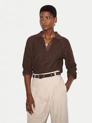 Jigsaw Brown Textured Slub Polo Collar Top - Image 1 of 6