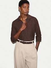Jigsaw Brown Textured Slub Polo Collar Top - Image 3 of 6