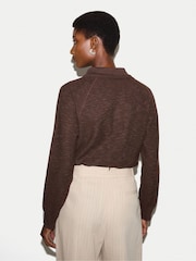 Jigsaw Brown Textured Slub Polo Collar Top - Image 4 of 6