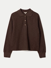 Jigsaw Brown Textured Slub Polo Collar Top - Image 6 of 6