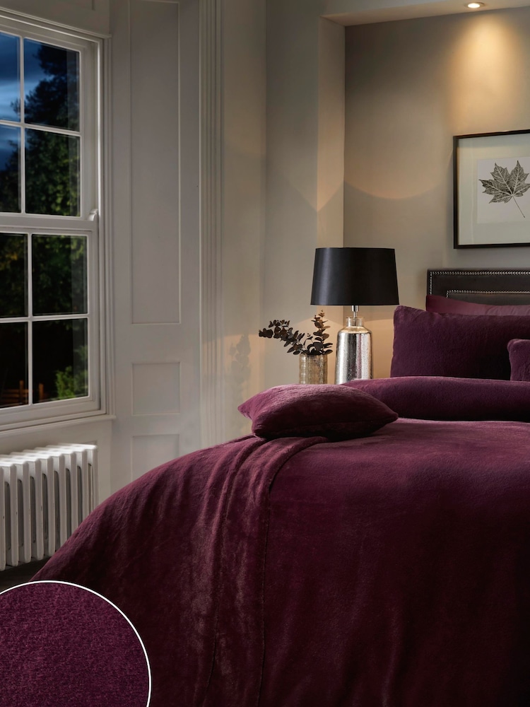 Soiree Burgundy Red Natasha Faux Fur Duvet Cover and Pillowcase Set - Image 1 of 4
