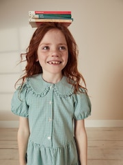 Green Cotton Rich School Gingham Tiered Pretty Collar Dress (3-14yrs) - Image 3 of 6