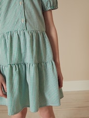 Green Cotton Rich School Gingham Tiered Pretty Collar Dress (3-14yrs) - Image 4 of 6