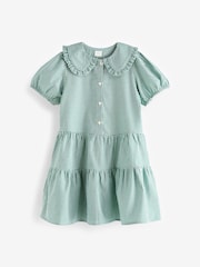 Green Cotton Rich School Gingham Tiered Pretty Collar Dress (3-14yrs) - Image 5 of 6