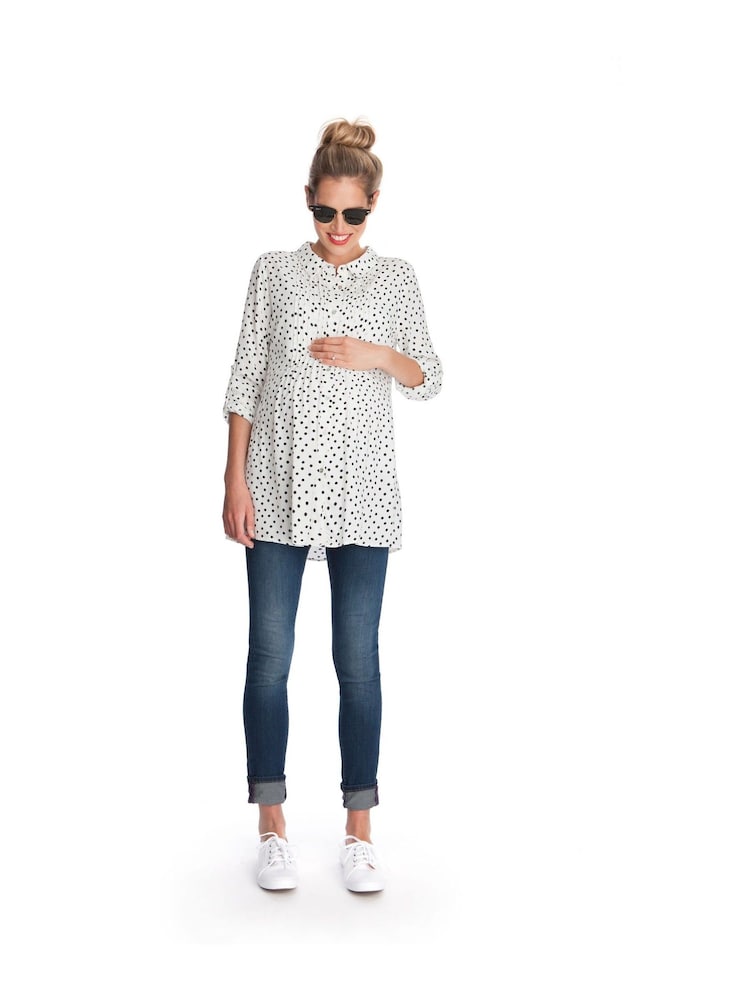 Seraphine White Maternity Dotty Woven Top - Image 3 of 4