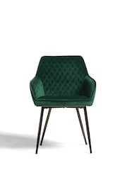 Set of 2 Soft Velvet Emerald Green Hamilton Black Leg Quilted Dining Chairs - Image 3 of 10
