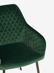 Set of 2 Soft Velvet Emerald Green Hamilton Black Leg Quilted Dining Chairs - Image 9 of 10