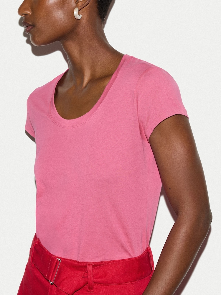 Jigsaw Pink Supima Cotton Scoop Neck T-Shirt - Image 2 of 5 Jigsaw Pink Supima Cotton Scoop Neck T-Shirt - Image 2 of 5