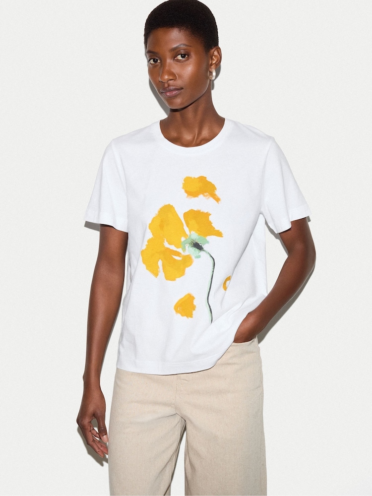 Jigsaw White Broken Poppy Print T-Shirt - Image 1 of 5