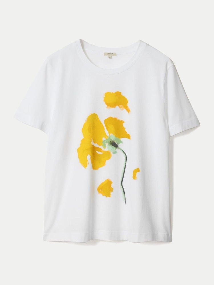 Jigsaw White Broken Poppy Print T-Shirt - Image 5 of 5