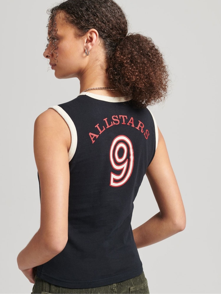 Superdry Black 100% Cotton Allstars SV Graphic Vest Top - Image 2 of 4