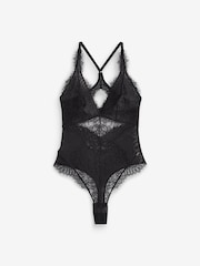 Lipsy Black Lace Low Plunge Bodysuit - Image 6 of 6