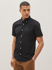Black Regular Fit Short Sleeve Oxford Shirt - Image 1 of 5
