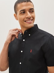 Black Regular Fit Short Sleeve Oxford Shirt - Image 3 of 5