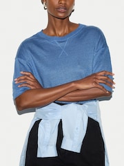 Jigsaw Blue Linen Boxy T-Shirt - Image 2 of 5