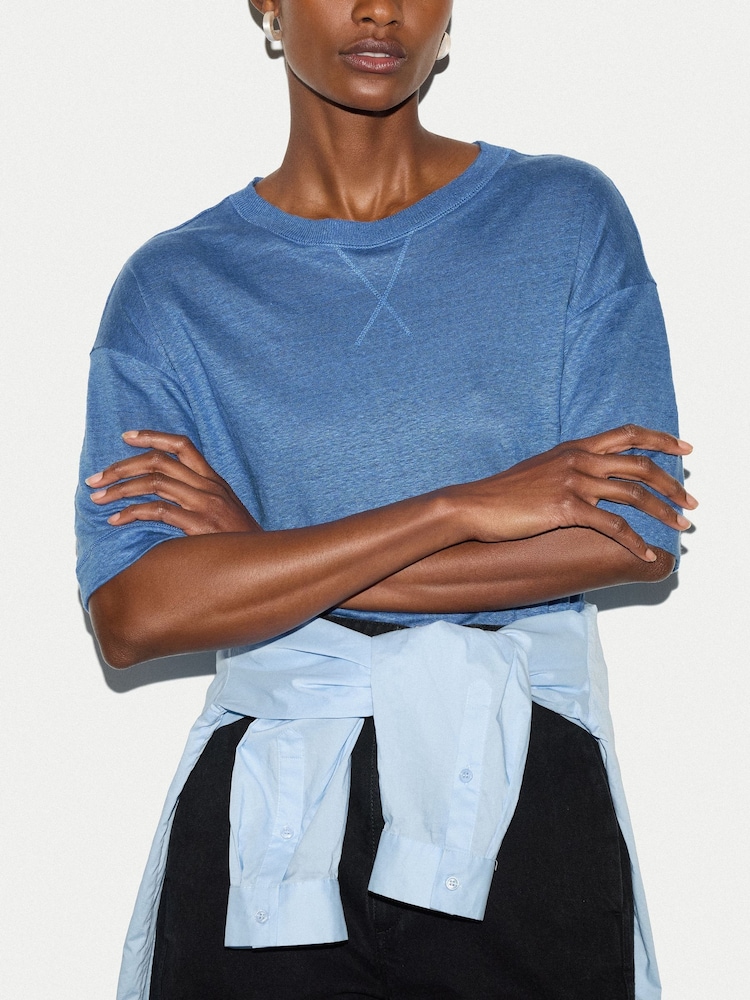 Jigsaw Blue Linen Boxy T-Shirt - Image 2 of 5 Jigsaw Blue Linen Boxy T-Shirt - Image 2 of 5