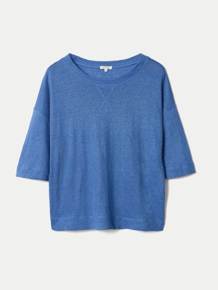 Jigsaw Blue Linen Boxy T-Shirt - Image 5 of 5 Jigsaw Blue Linen Boxy T-Shirt - Image 5 of 5