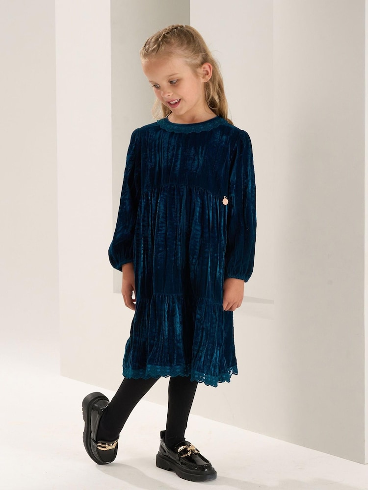 Angel & Rocket Blue Mia Crushed Velvet Lace Collar Dress - Image 1 of 6