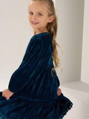 Angel & Rocket Blue Mia Crushed Velvet Lace Collar Dress - Image 2 of 6