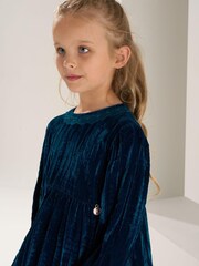 Angel & Rocket Blue Mia Crushed Velvet Lace Collar Dress - Image 3 of 6