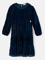 Angel & Rocket Blue Mia Crushed Velvet Lace Collar Dress - Image 4 of 6