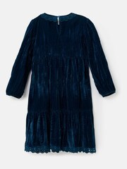 Angel & Rocket Blue Mia Crushed Velvet Lace Collar Dress - Image 5 of 6