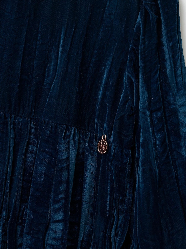 Angel & Rocket Blue Mia Crushed Velvet Lace Collar Dress - Image 6 of 6