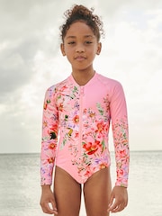 Pink Placement Floral Long Sleeved Swimsuit (3-16yrs) - Image 1 of 6