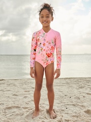 Pink Placement Floral Long Sleeved Swimsuit (3-16yrs) - Image 2 of 6
