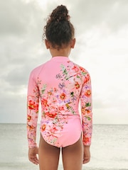 Pink Placement Floral Long Sleeved Swimsuit (3-16yrs) - Image 3 of 6