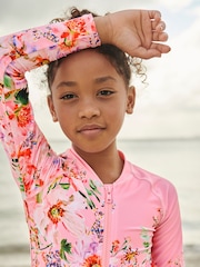 Pink Placement Floral Long Sleeved Swimsuit (3-16yrs) - Image 4 of 6