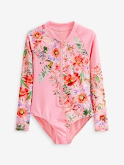 Pink Placement Floral Long Sleeved Swimsuit (3-16yrs) - Image 5 of 6