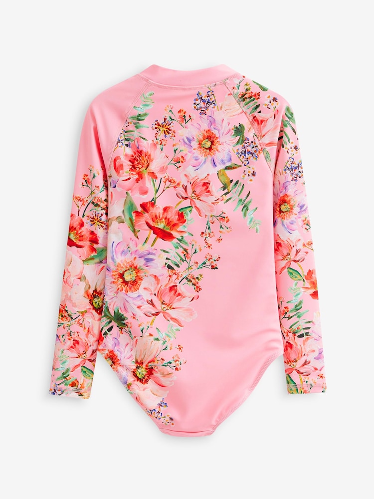 Pink Placement Floral Long Sleeved Swimsuit (3-16yrs) - Image 6 of 6
