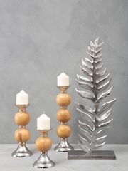Fifty Five South Silver Hampstead Pillar Brass/Wood Candle Holder - Image 2 of 4